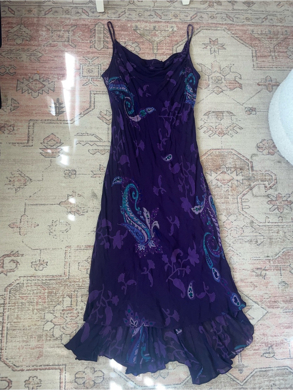 Vintage Eva Blue Sequin Dark Purple Fairycore Beaded Long Dress Womens 16